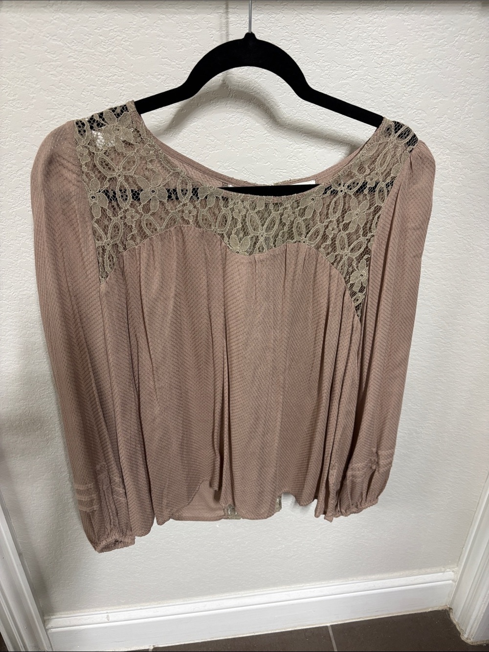 Blush Lace Yoke Long-Sleeve Blouse
